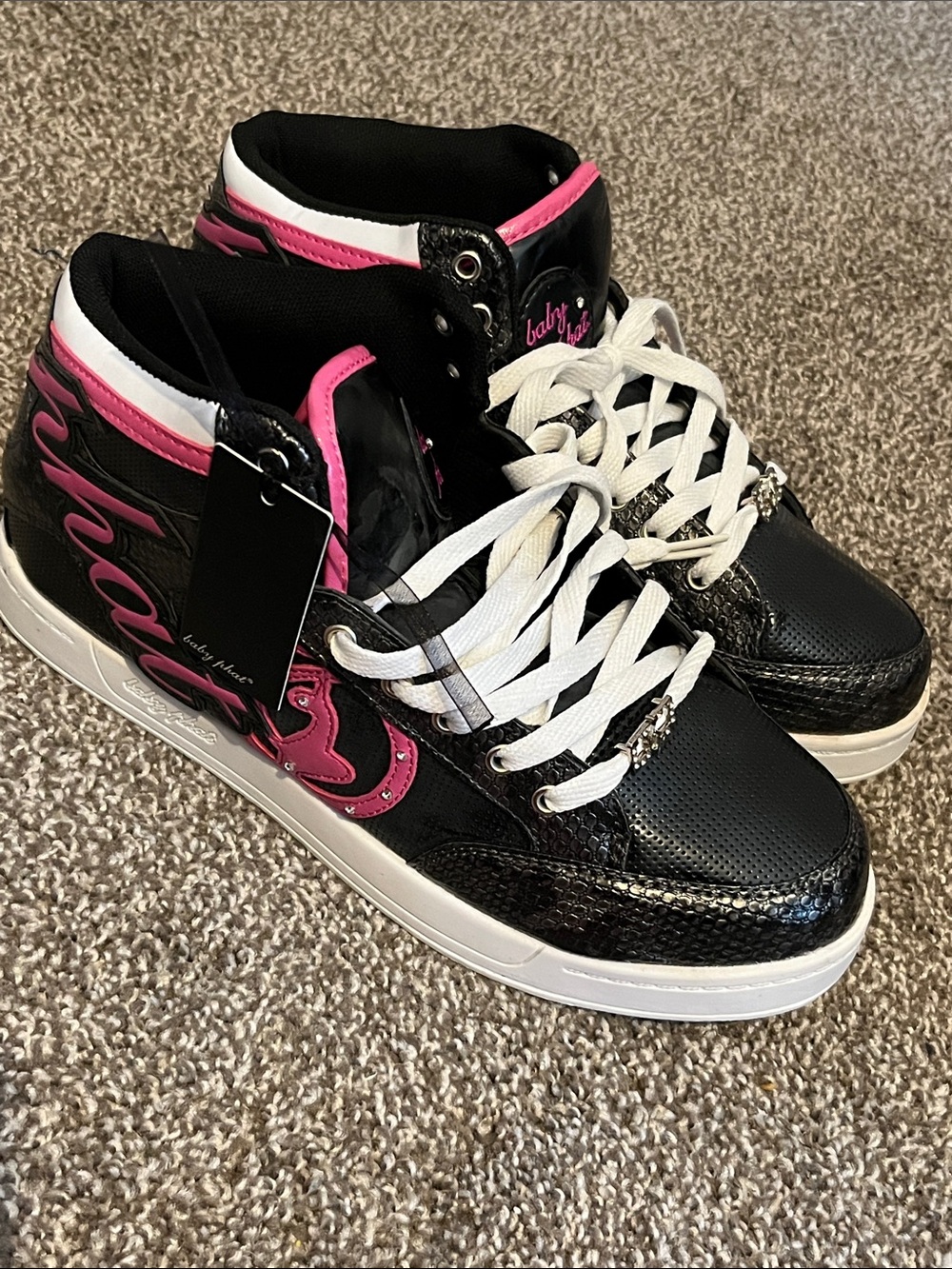 Baby Phat Black and Pink High-Top Sneakers with White Soles